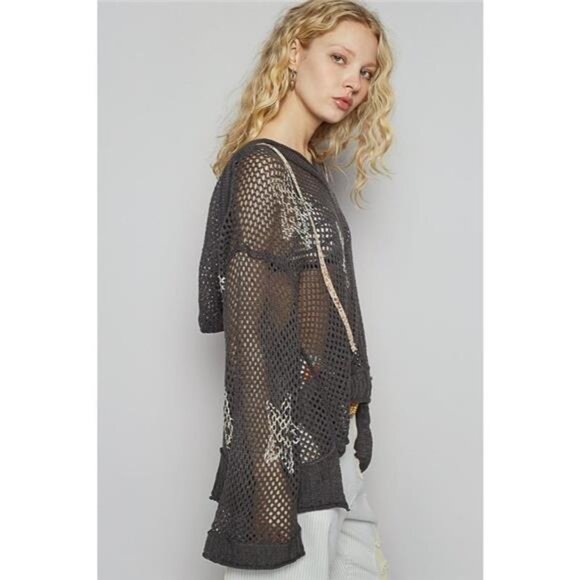 POL Star Openwork Long Sleeve Hooded Knit Cover Up - Picture 3 of 4